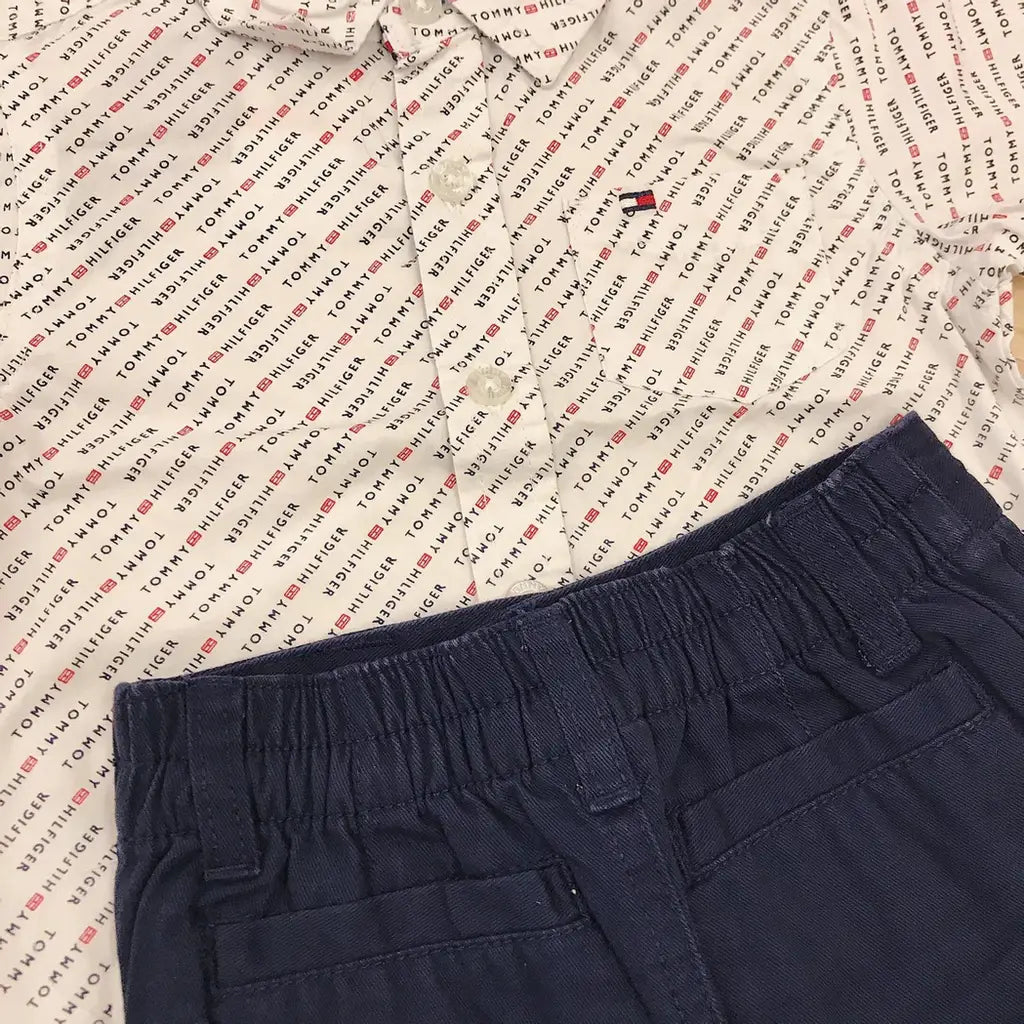 現貨｜Tommy Hilfiger Baby Boys' 2pcs Shirt Shorts Set- Print/Navy