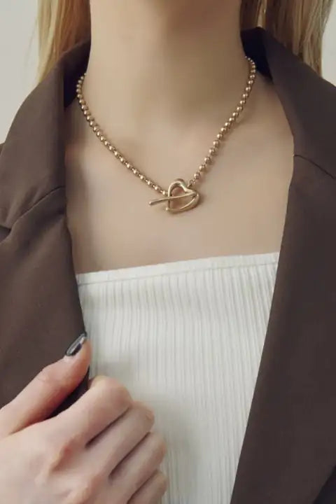 JP Heart Mantel Ball Chain Necklace