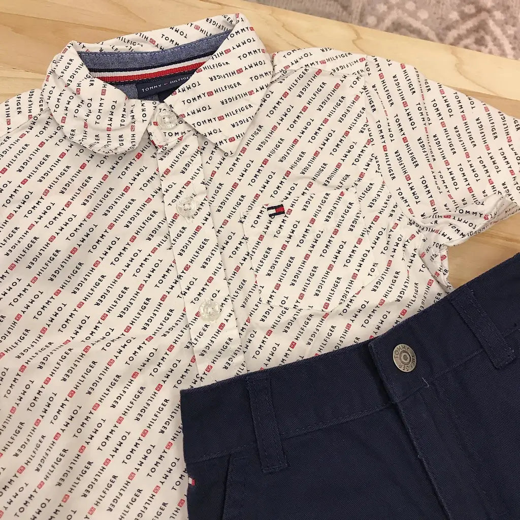 現貨｜Tommy Hilfiger Baby Boys' 2pcs Shirt Shorts Set- Print/Navy