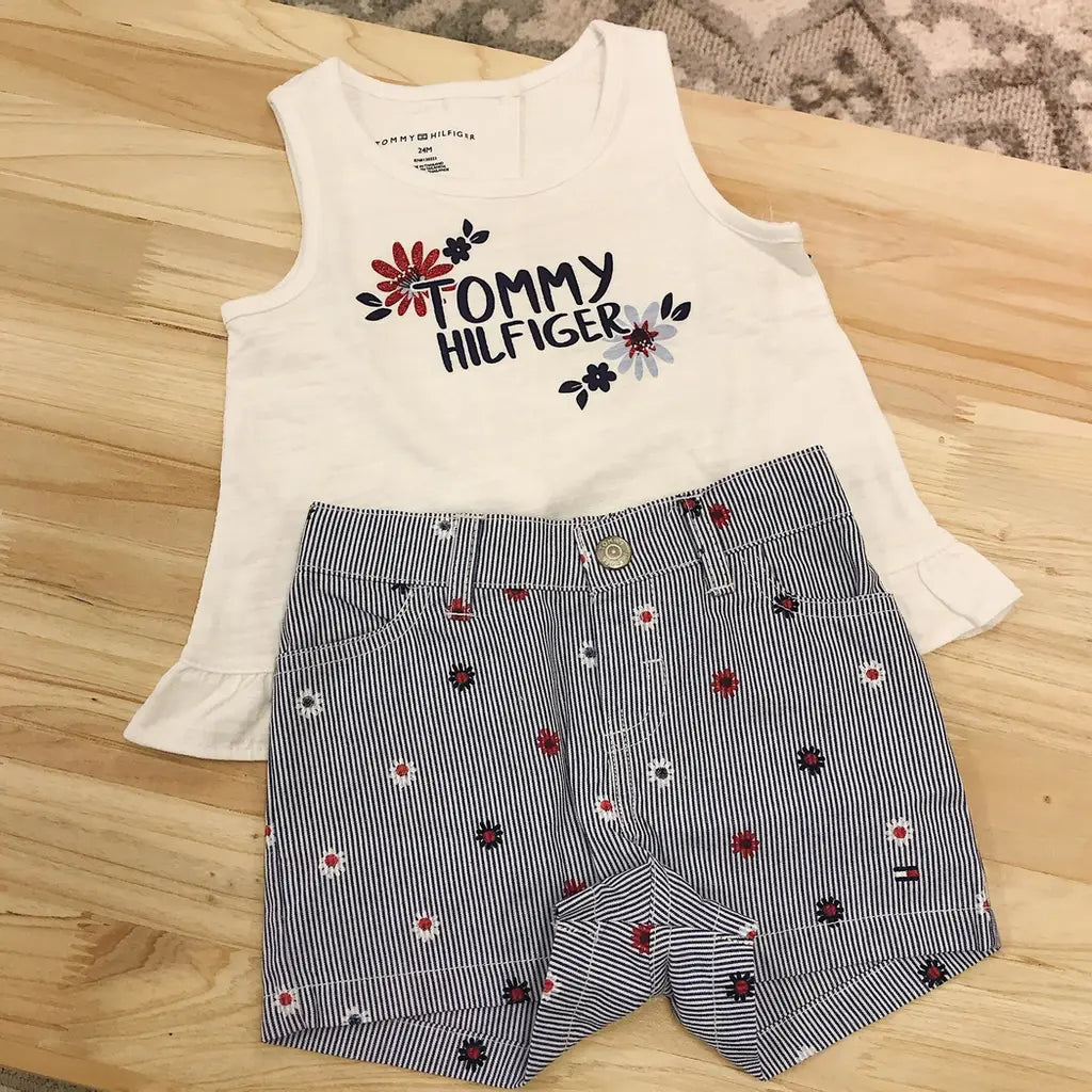 現貨｜Tommy Hilfiger Baby Girls' 2pcs Shorts Set - White/Stripes