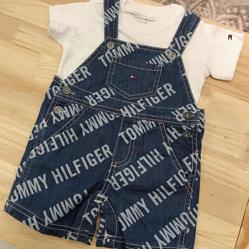 現貨｜Tommy Hilfiger Baby Boys' 2pcs Shortall - Denim/White