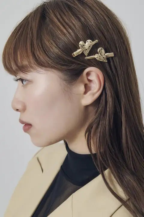 JP Dot Heart Metal Set Hair Clip