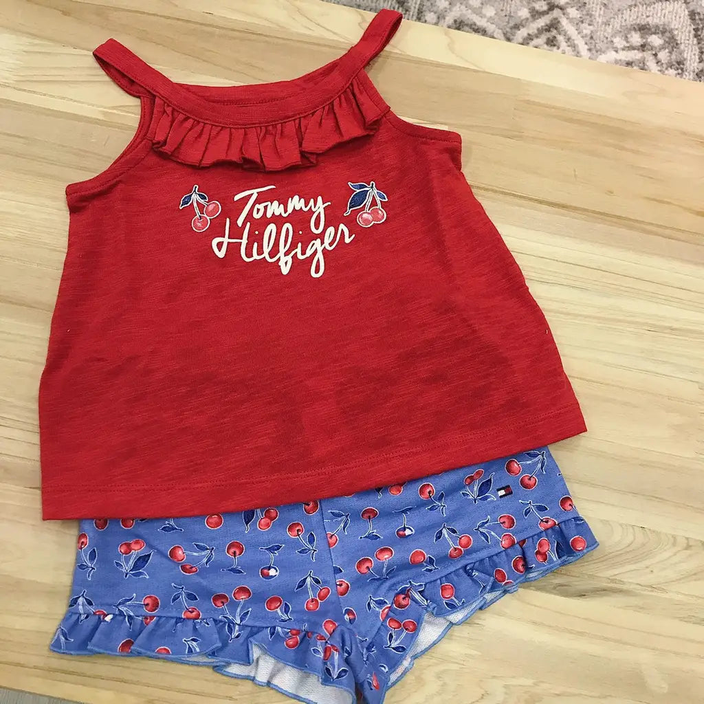 現貨｜Tommy Hilfiger Baby Girls' 2pcs Shorts Set, Red/Blue