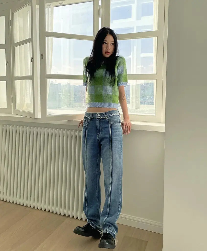 洗水接骨褲腳蘇蘇牛仔褲 - Unisex