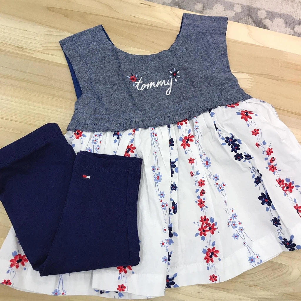 現貨｜Tommy Hilfiger Baby Girls' 2pcs Legging Set, Denim Print/Navy