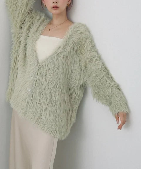 日本 毛毛心形鈕針織外套