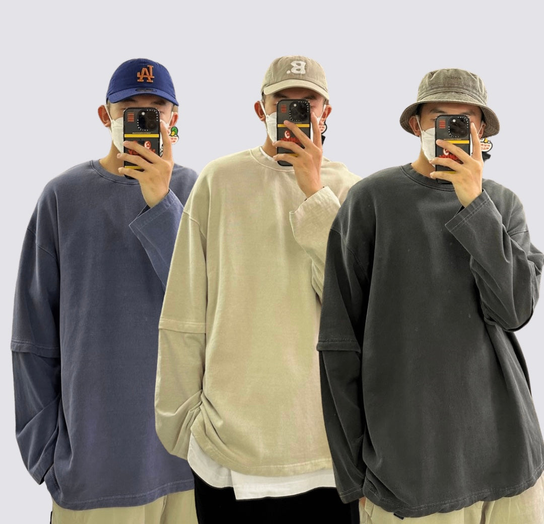 韓國製洗水 Layered 長袖Tee - UNISEX